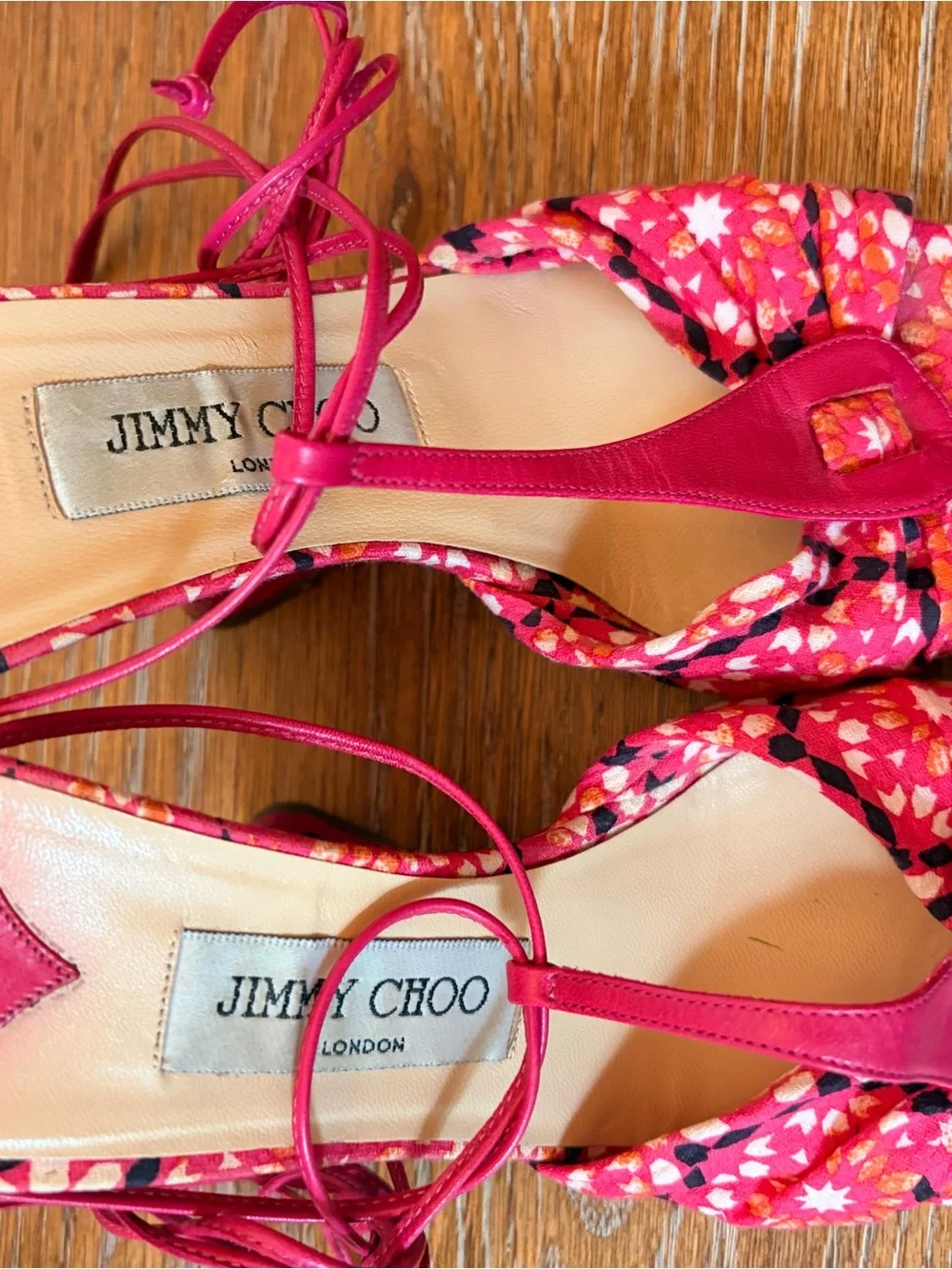 Jimmy Choo Pink Floral Lace-Up Heels wedges Sandals